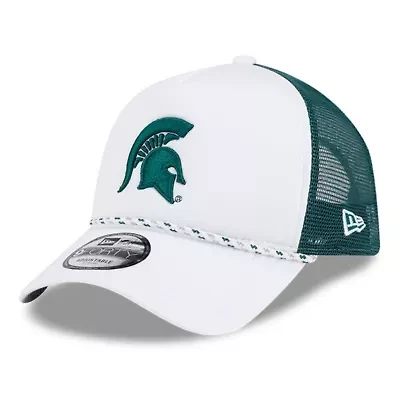 NCAA White/Green Michigan State Spartans Court Sport Foam A-Frame 9FORTY Adjustable Trucker Hat