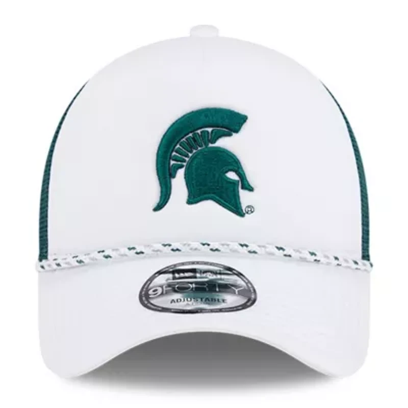 NCAA White/Green Michigan State Spartans Court Sport Foam A-Frame 9FORTY Adjustable Trucker Hat