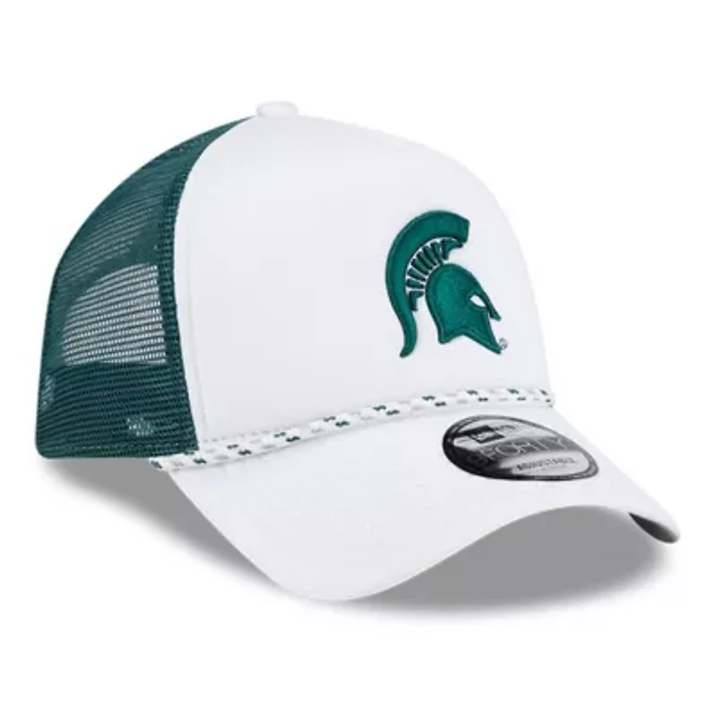 NCAA White/Green Michigan State Spartans Court Sport Foam A-Frame 9FORTY Adjustable Trucker Hat