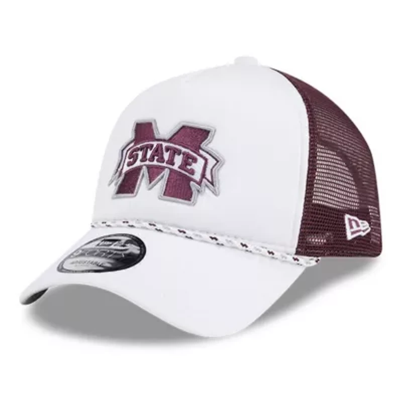 NCAA White/Maroon Mississippi State Bulldogs Court Sport Foam A-Frame 9FORTY Adjustable Trucker Hat