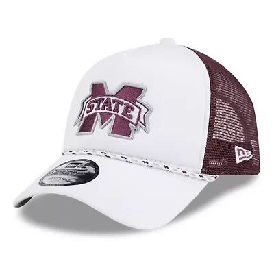 NCAA White/Maroon Mississippi State Bulldogs Court Sport Foam A-Frame 9FORTY Adjustable Trucker Hat