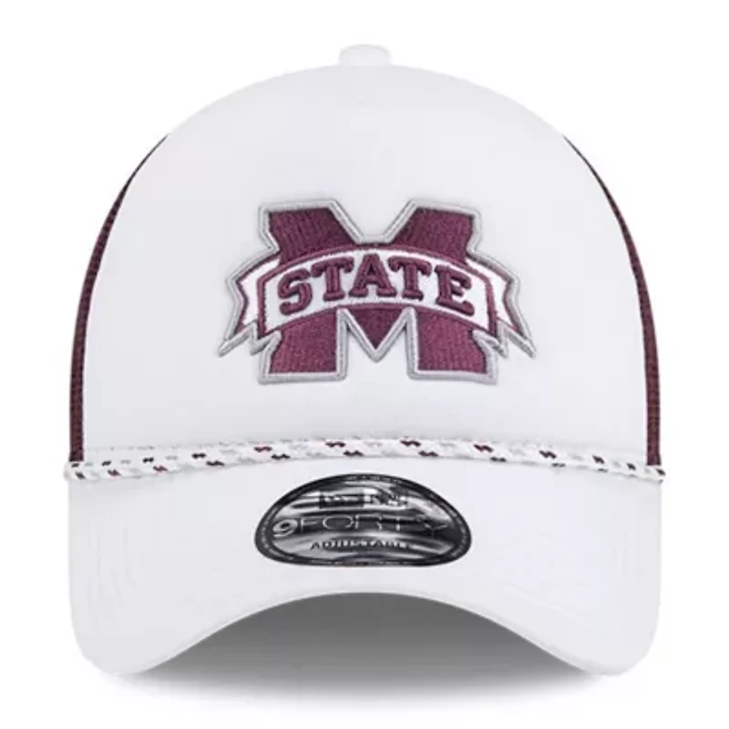 NCAA White/Maroon Mississippi State Bulldogs Court Sport Foam A-Frame 9FORTY Adjustable Trucker Hat