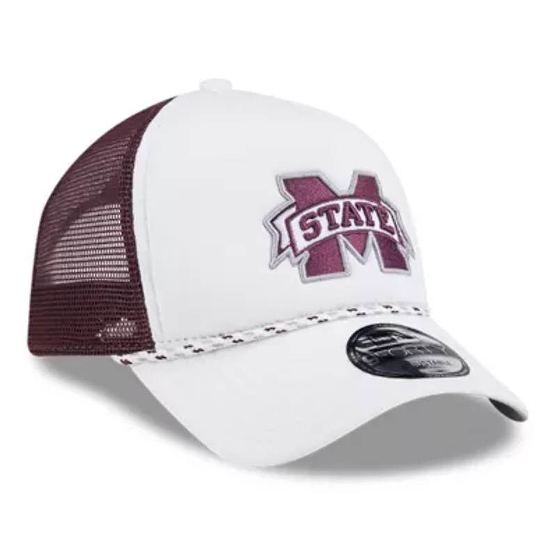 NCAA White/Maroon Mississippi State Bulldogs Court Sport Foam A-Frame 9FORTY Adjustable Trucker Hat