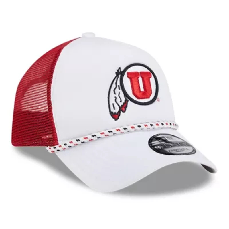 NCAA White/Red Utah Utes Court Sport Foam A-Frame 9FORTY Adjustable Trucker Hat