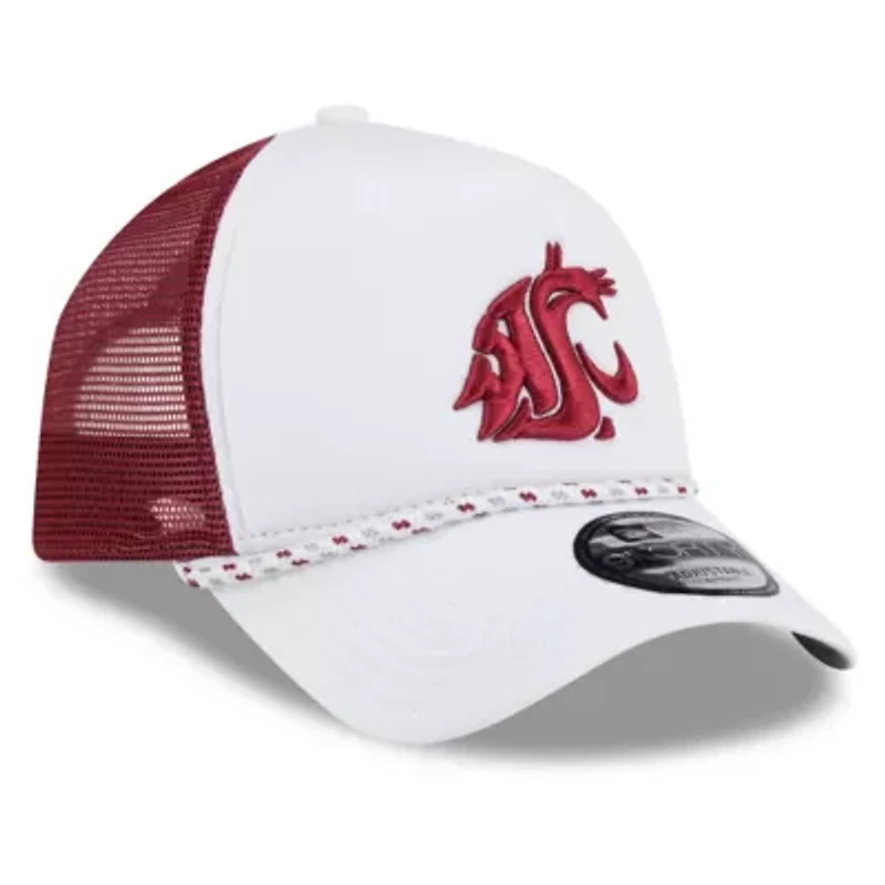 NCAA White/Crimson Washington State Cougars Court Sport Foam A-Frame 9FORTY Adjustable Trucker Hat