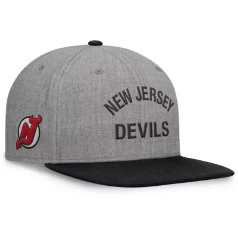 NHL Fanatics Heather New Jersey Devils Elements Flat Brim Leather Strapback Hat