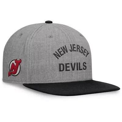 NHL Fanatics Heather New Jersey Devils Elements Flat Brim Leather Strapback Hat