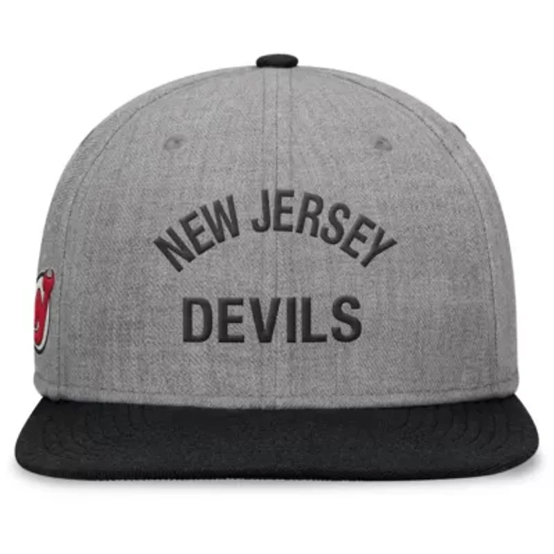 NHL Fanatics Heather New Jersey Devils Elements Flat Brim Leather Strapback Hat