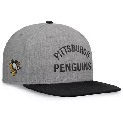 NHL Fanatics Heather Pittsburgh Penguins Elements Flat Brim Leather Strapback Hat