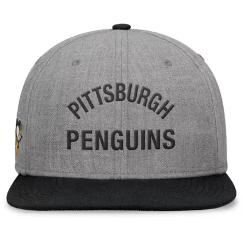 NHL Fanatics Heather Pittsburgh Penguins Elements Flat Brim Leather Strapback Hat