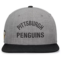 NHL Fanatics Heather Pittsburgh Penguins Elements Flat Brim Leather Strapback Hat