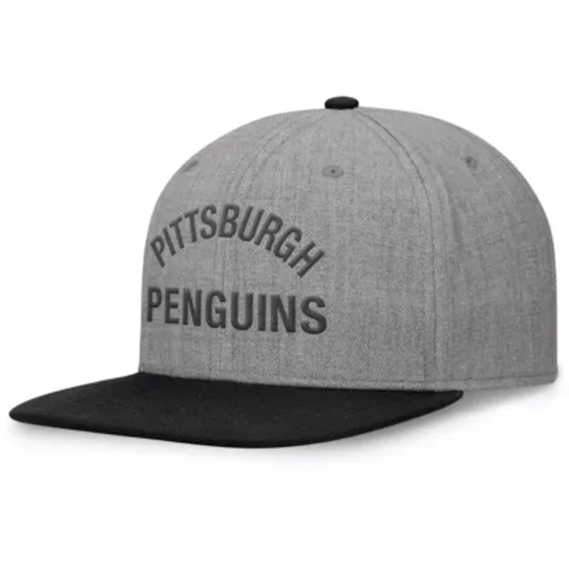 NHL Fanatics Heather Pittsburgh Penguins Elements Flat Brim Leather Strapback Hat