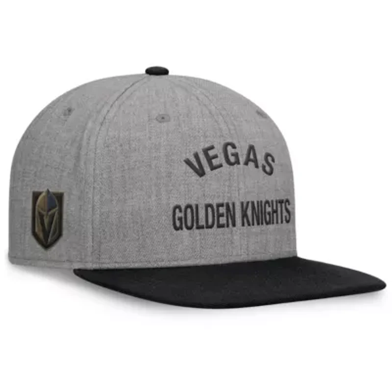 NHL Fanatics Heather Vegas Golden Knights Elements Flat Brim Leather Strapback Hat