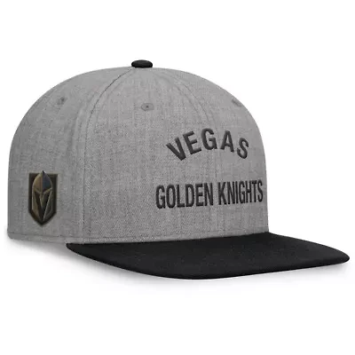 NHL Fanatics Heather Vegas Golden Knights Elements Flat Brim Leather Strapback Hat
