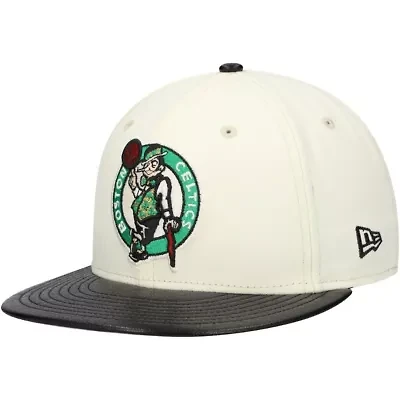 NBA White/Black Boston Celtics Faux Leather Visor Two-Tone 59FIFTY Fitted Hat