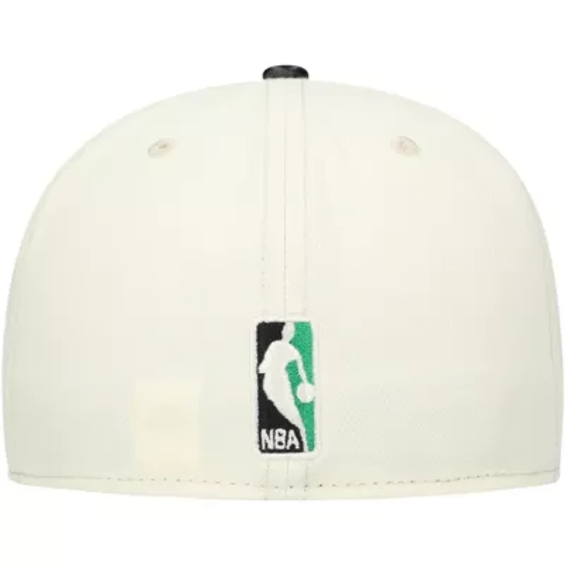 NBA White/Black Boston Celtics Faux Leather Visor Two-Tone 59FIFTY Fitted Hat