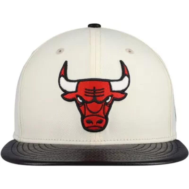 NBA Cream/Black Chicago Bulls Faux Leather Visor Two-Tone 59FIFTY Fitted Hat