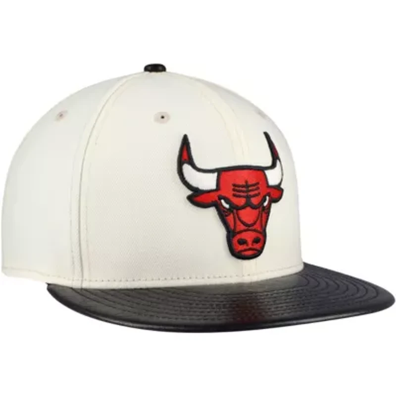 NBA Cream/Black Chicago Bulls Faux Leather Visor Two-Tone 59FIFTY Fitted Hat