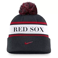 Boston Red Sox MLB Nike Boston Sox Team Stripe Peak Cuffed Knit Hat with Pom