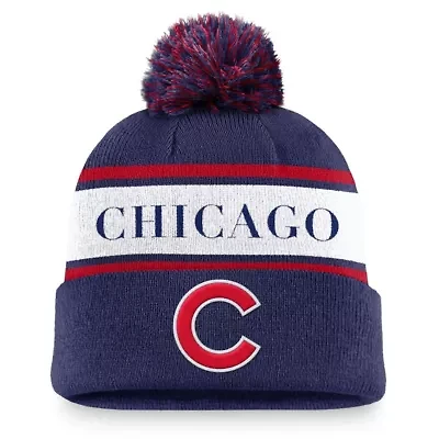 MLB Nike Chicago Cubs Team Stripe Peak Cuffed Knit Hat with Pom