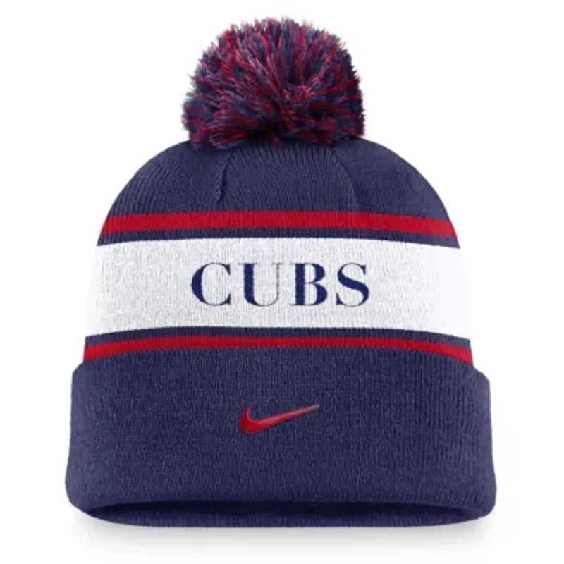 MLB Nike Chicago Cubs Team Stripe Peak Cuffed Knit Hat with Pom