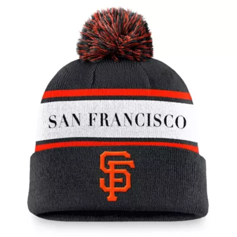 MLB Nike San Francisco Giants Team Stripe Peak Cuffed Knit Hat with Pom