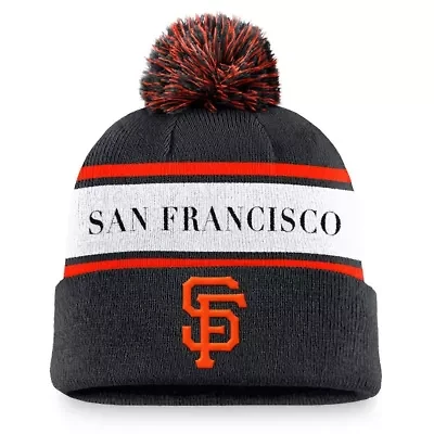 MLB Nike San Francisco Giants Team Stripe Peak Cuffed Knit Hat with Pom