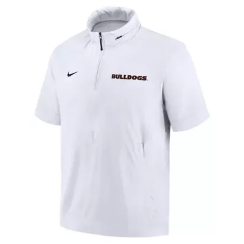 NCAA Nike Georgia Bulldogs 2024 Sideline Coach Short Sleeve Half-Zip Hoodie Jacket