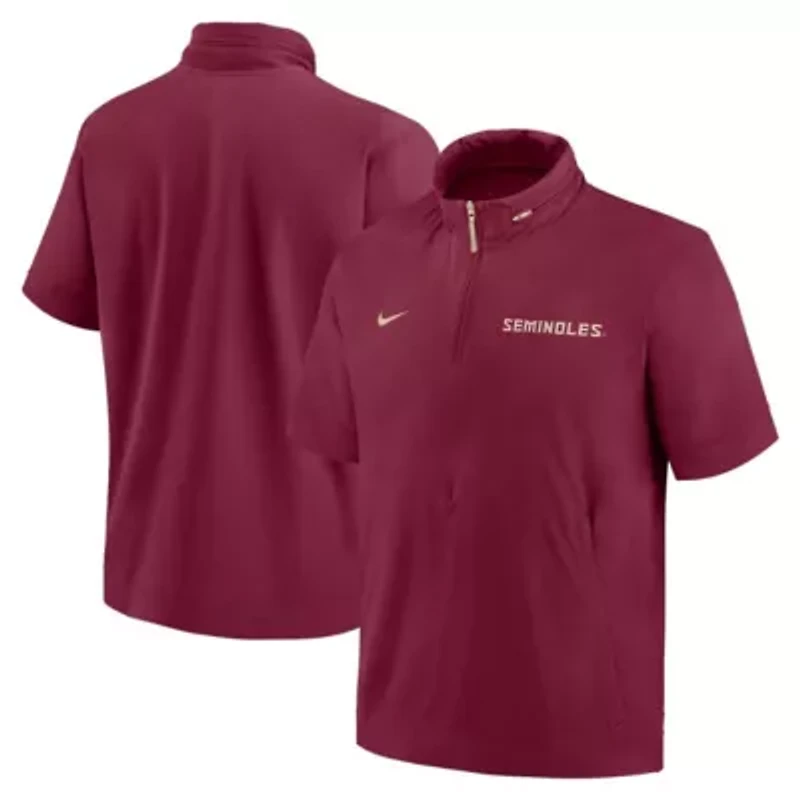 NCAA Nike Florida State Seminoles 2024 Sideline Coach Short Sleeve Half-Zip Hoodie Jacket