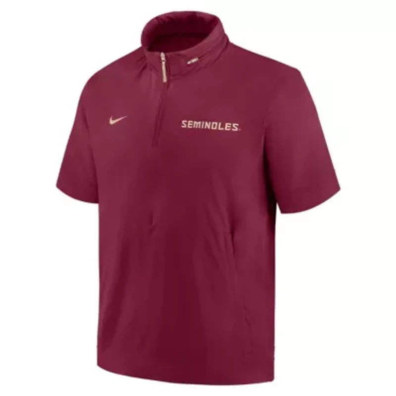 NCAA Nike Florida State Seminoles 2024 Sideline Coach Short Sleeve Half-Zip Hoodie Jacket