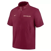 NCAA Nike Florida State Seminoles 2024 Sideline Coach Short Sleeve Half-Zip Hoodie Jacket