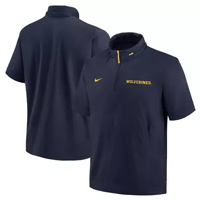 NCAA Nike Michigan Wolverines 2024 Sideline Coach Short Sleeve Half-Zip Hoodie Jacket