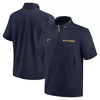 NCAA Nike Michigan Wolverines 2024 Sideline Coach Short Sleeve Half-Zip Hoodie Jacket
