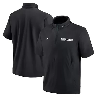 NCAA Nike Michigan State Spartans 2024 Sideline Coach Short Sleeve Half-Zip Hoodie Jacket