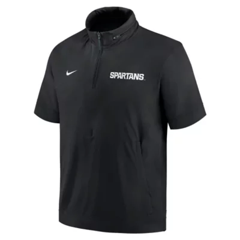 NCAA Nike Michigan State Spartans 2024 Sideline Coach Short Sleeve Half-Zip Hoodie Jacket