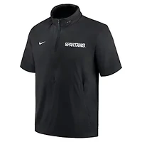 NCAA Nike Michigan State Spartans 2024 Sideline Coach Short Sleeve Half-Zip Hoodie Jacket