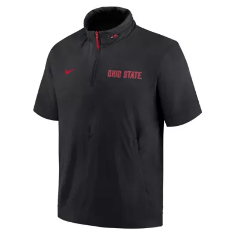 NCAA Nike Ohio State Buckeyes 2024 Sideline Coach Short Sleeve Half-Zip Hoodie Jacket