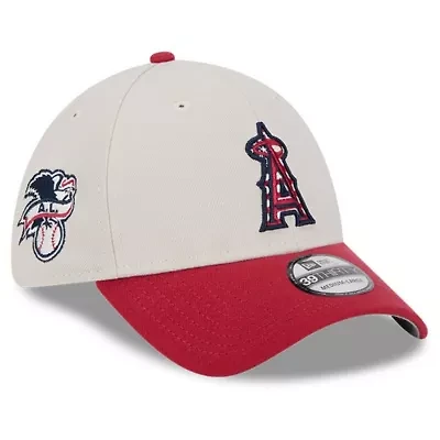 MLB Khaki/Red Los Angeles Angels 2024 Fourth of July 39THIRTY Flex Hat