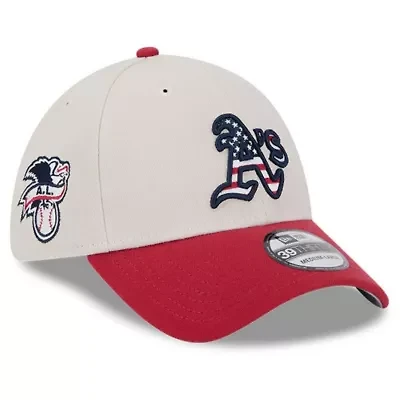 Cooperstown Teams Khaki/Red Oakland Athletics 2024 Fourth of July 39THIRTY Flex Hat