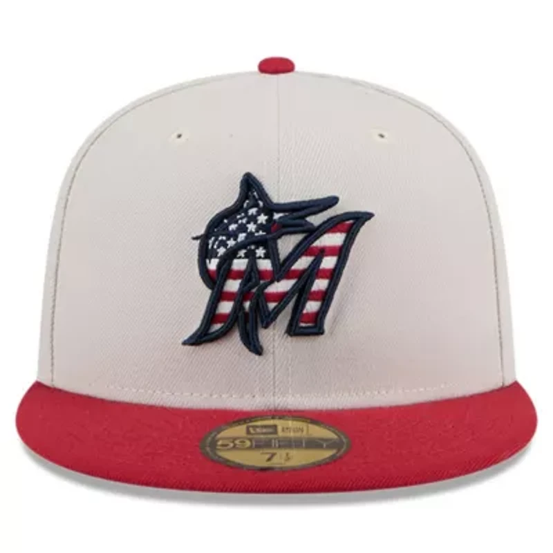 MLB Khaki/Red Miami Marlins 2024 Fourth of July 59FIFTY Fitted Hat