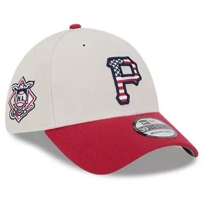 MLB Khaki/Red Pittsburgh Pirates 2024 Fourth of July 39THIRTY Flex Hat