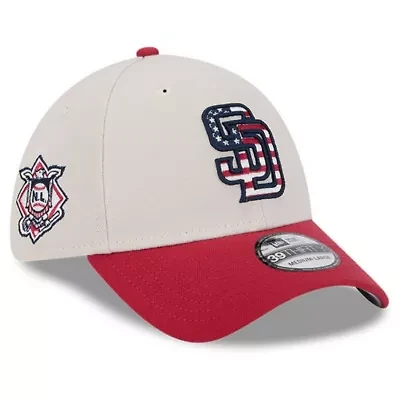 MLB Khaki/Red San Diego Padres 2024 Fourth of July 39THIRTY Flex Hat