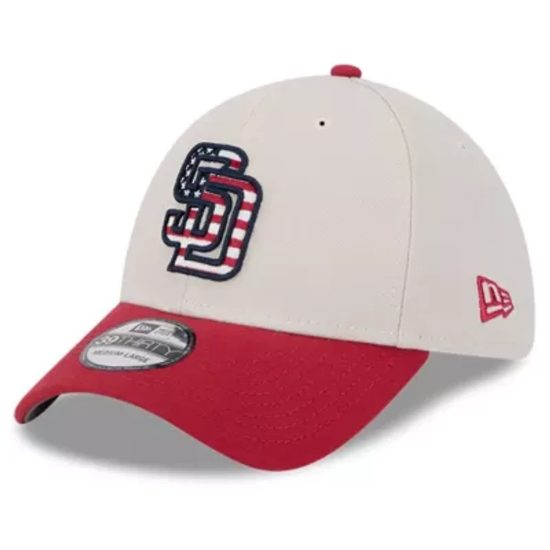MLB Khaki/Red San Diego Padres 2024 Fourth of July 39THIRTY Flex Hat