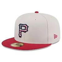 MLB Khaki/Red Pittsburgh Pirates 2024 Fourth of July 59FIFTY Fitted Hat