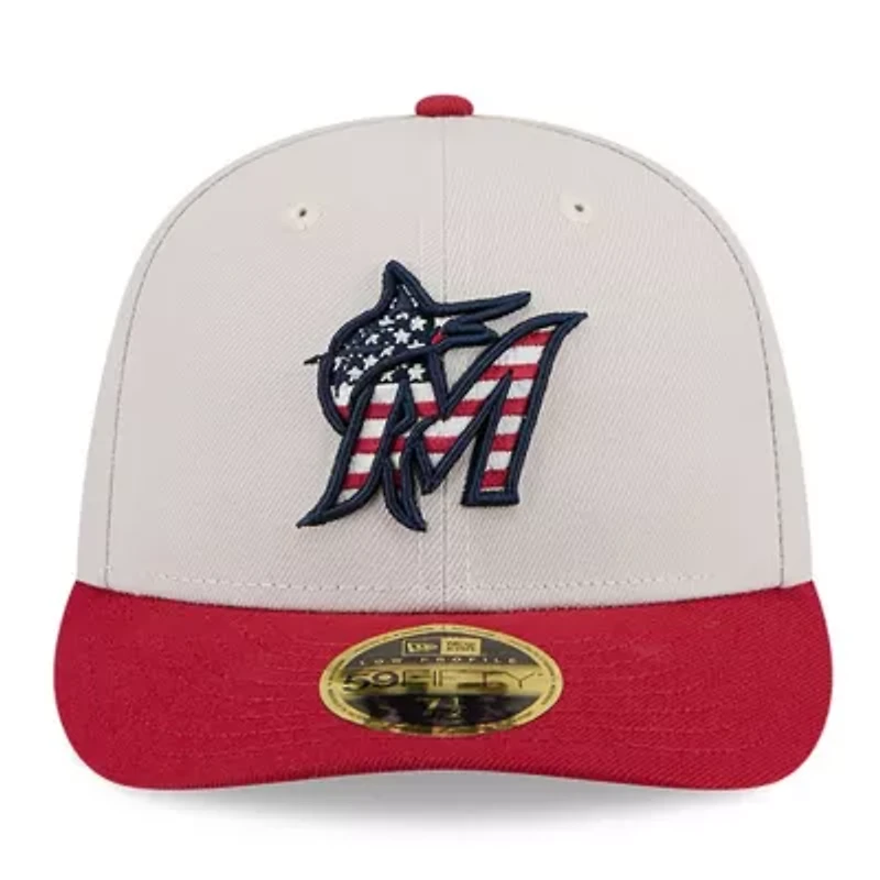 MLB Khaki/Red Miami Marlins 2024 Fourth of July Low 59FIFTY Fitted Hat