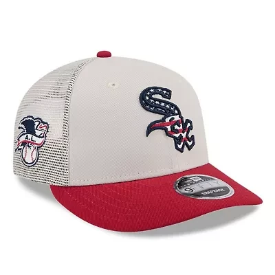 Chicago White Sox MLB Khaki/Red Chicago Sox 2024 Fourth of July Trucker Low 9FIFTY Snapback Hat