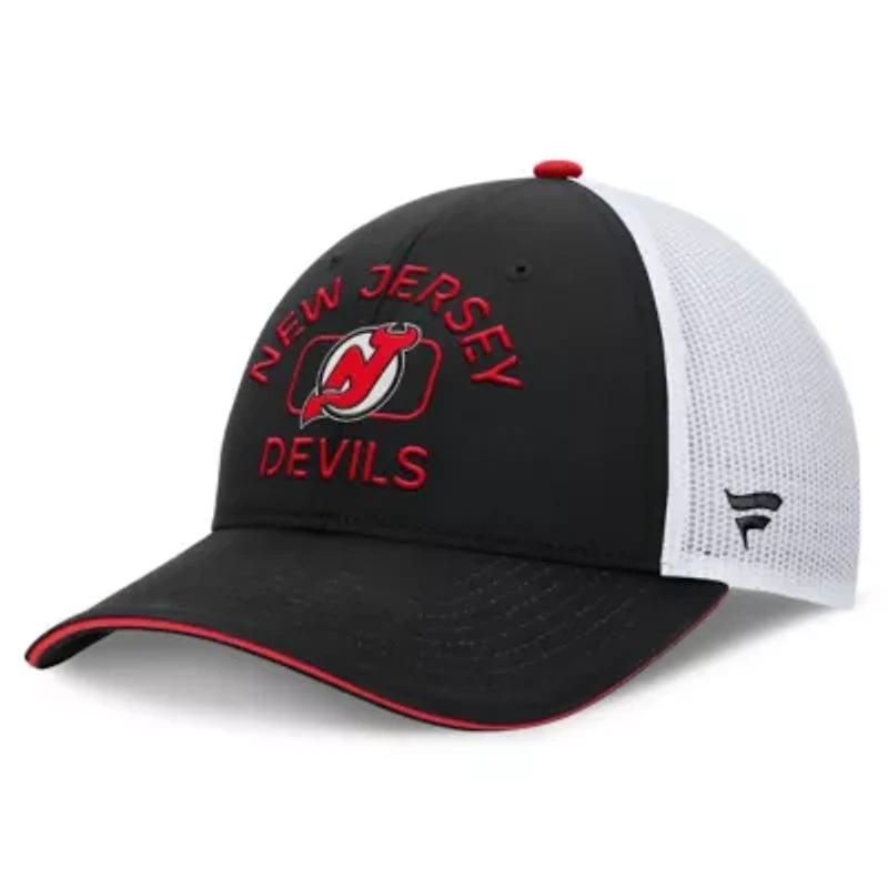 NHL Fanatics Black/White New Jersey Devils Authentic Pro Rink Trucker Hat
