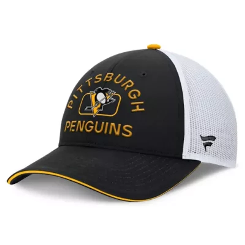NHL Fanatics Black/White Pittsburgh Penguins Authentic Pro Rink Trucker Hat