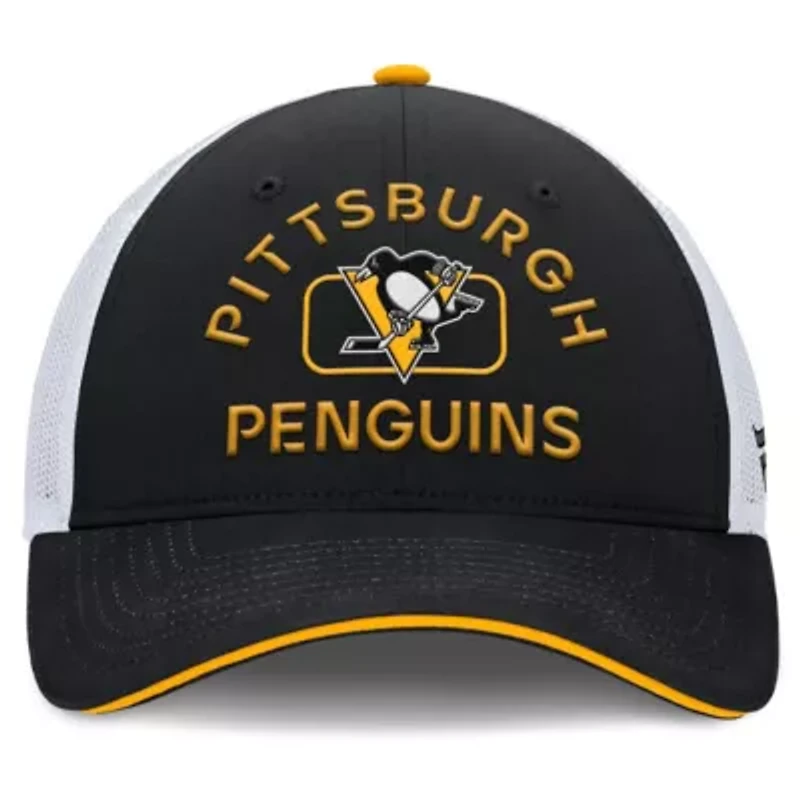 NHL Fanatics Black/White Pittsburgh Penguins Authentic Pro Rink Trucker Hat