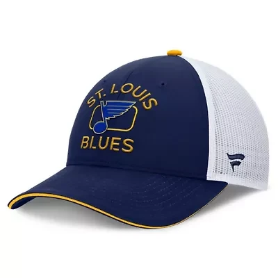 NHL Fanatics Navy/White St. Louis Blues Authentic Pro Rink Trucker Hat
